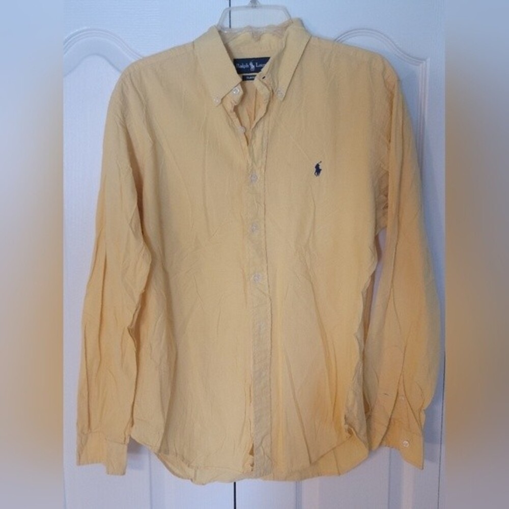 Ralph Lauren Classic Fit Yellow Check Long Sleeve Button Down Shirt Size L